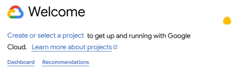 Google Cloud Welcome screen