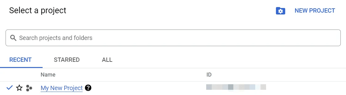 Select Project dropdown